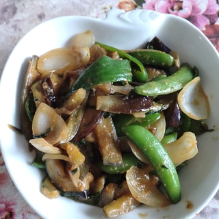 さやえんどうと茄子の味噌炒め